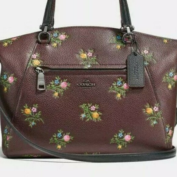 ❤️HTF RARE❤️ COACH CROSS STITCH FLORAL LEATHER PRAIRIE SATCHEL Oxblood - Picture 3 of 13